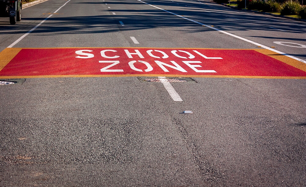 School Zone painted on street